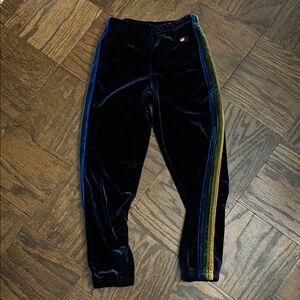 Aviator Nation Navy Velvet Joggers with Blue and Gold Stripes